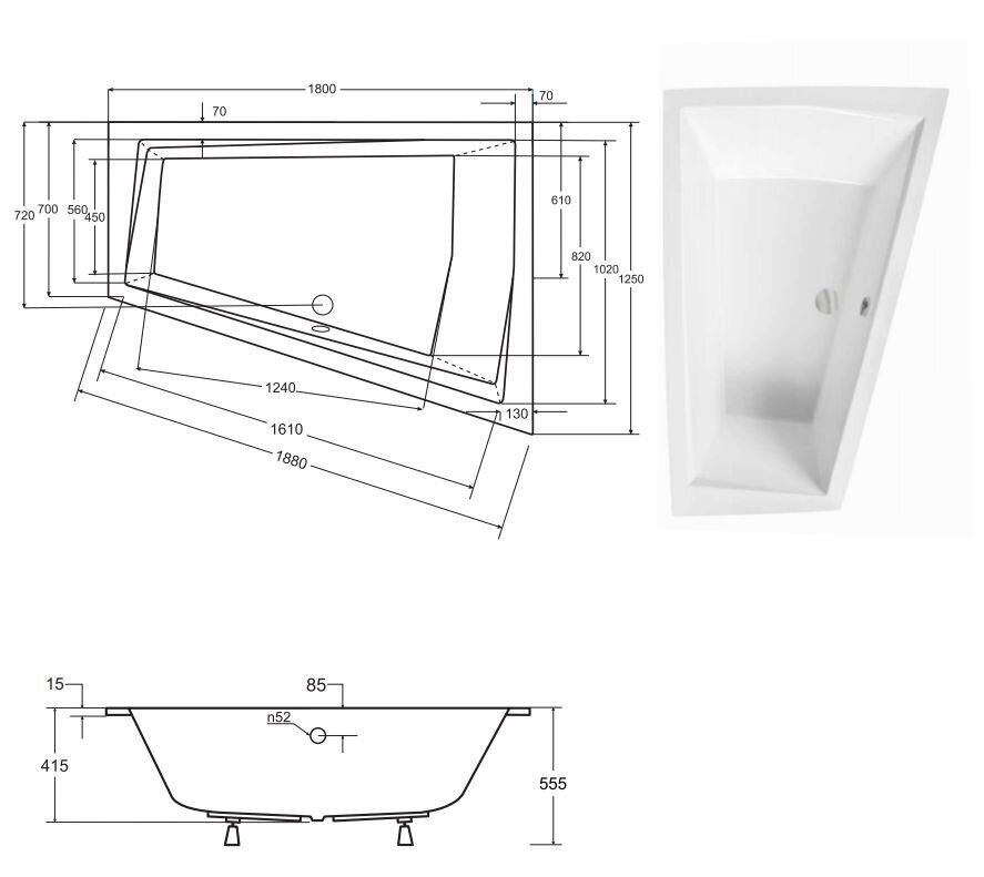 Kylpyamme Besco Intima DUO Slim, ilman seinää hinta ja tiedot | Kylpyammeet | hobbyhall.fi