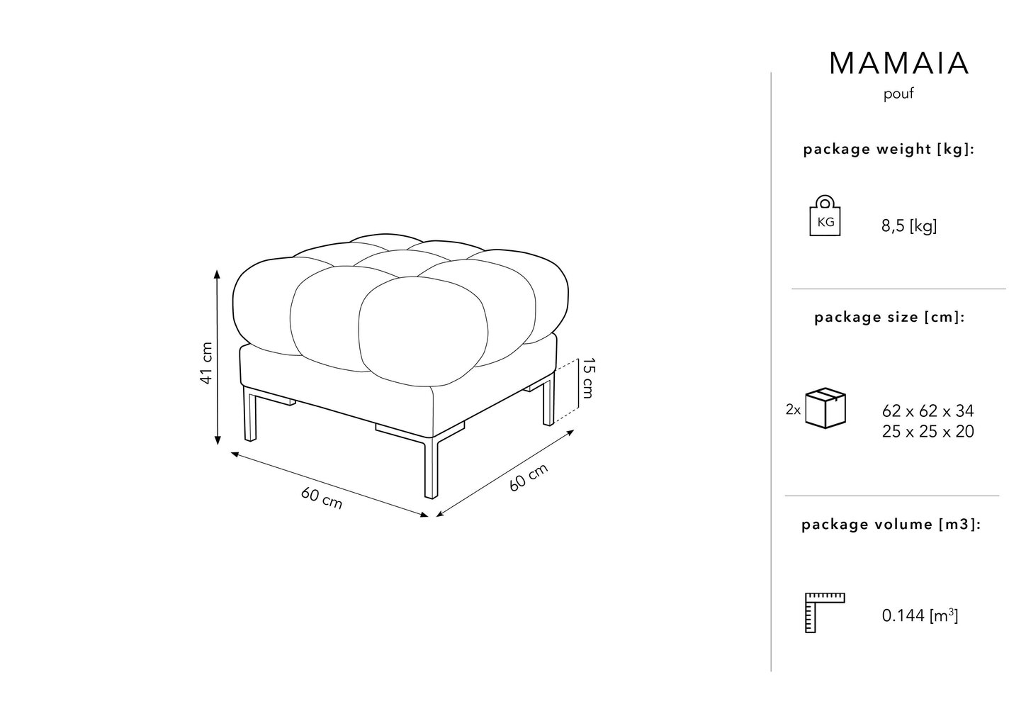 Rahi Micadoni Home Mamaia, harmaa/musta hinta ja tiedot | Säkkituolit, rahit ja penkit | hobbyhall.fi