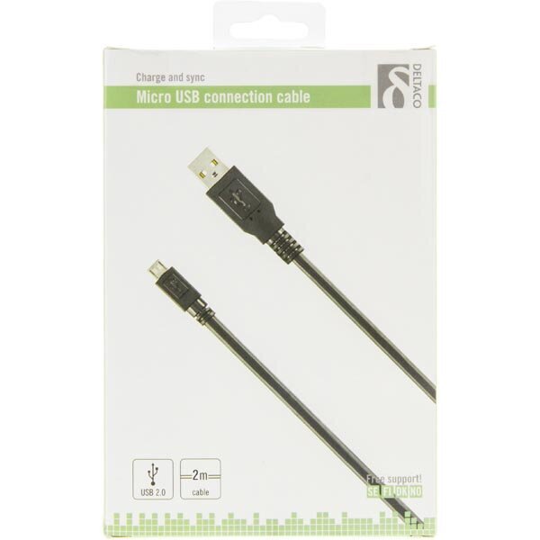 Deltaco MICRO-103, USB A, USB Micro B, 2m hinta ja tiedot | Puhelinkaapelit | hobbyhall.fi