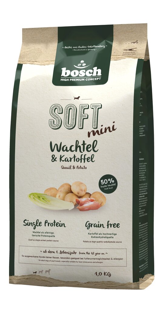 Koiranruoka Bosch Pet Food Plus SOFT MINI Viiriäinen & Peruna 1kg hinta ja tiedot | Koiran kuivaruoka | hobbyhall.fi