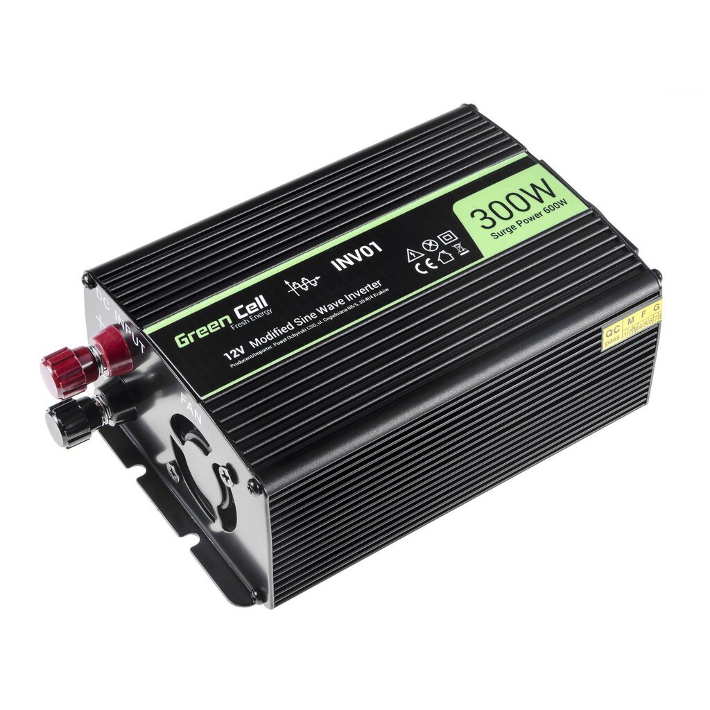 Green Cell invertteri, jännitemuunnin 12 V - 230 V 300W/600W modifioitu siniaalto hinta ja tiedot | Muuntimet ja invertterit | hobbyhall.fi