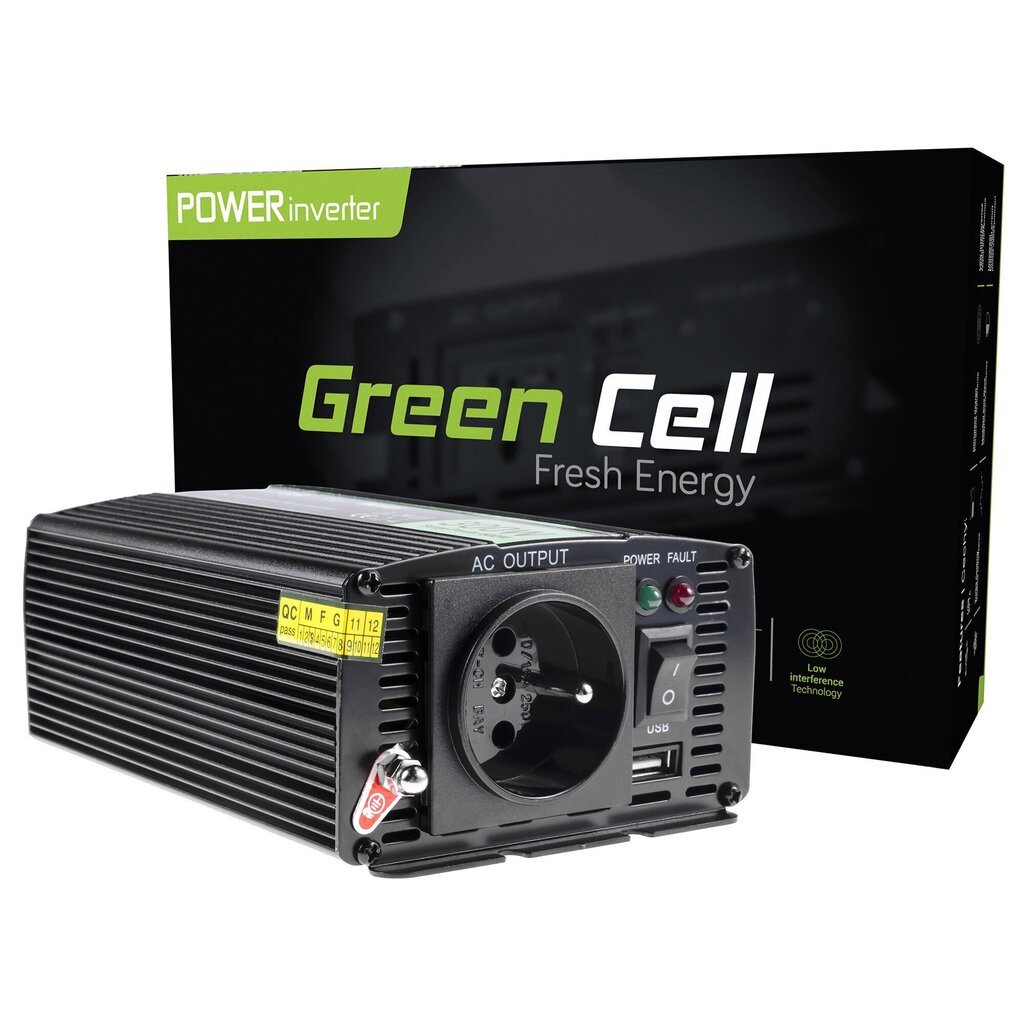 Green Cell invertteri, jännitemuunnin 12 V - 230 V 300W/600W modifioitu siniaalto hinta ja tiedot | Muuntimet ja invertterit | hobbyhall.fi