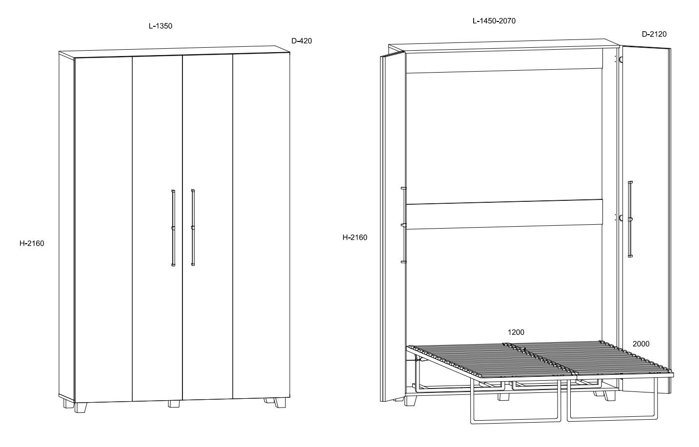 Meblocross Teddy 120, Kaappisänky 120x200 cm, tammi hinta ja tiedot | Sängyt | hobbyhall.fi