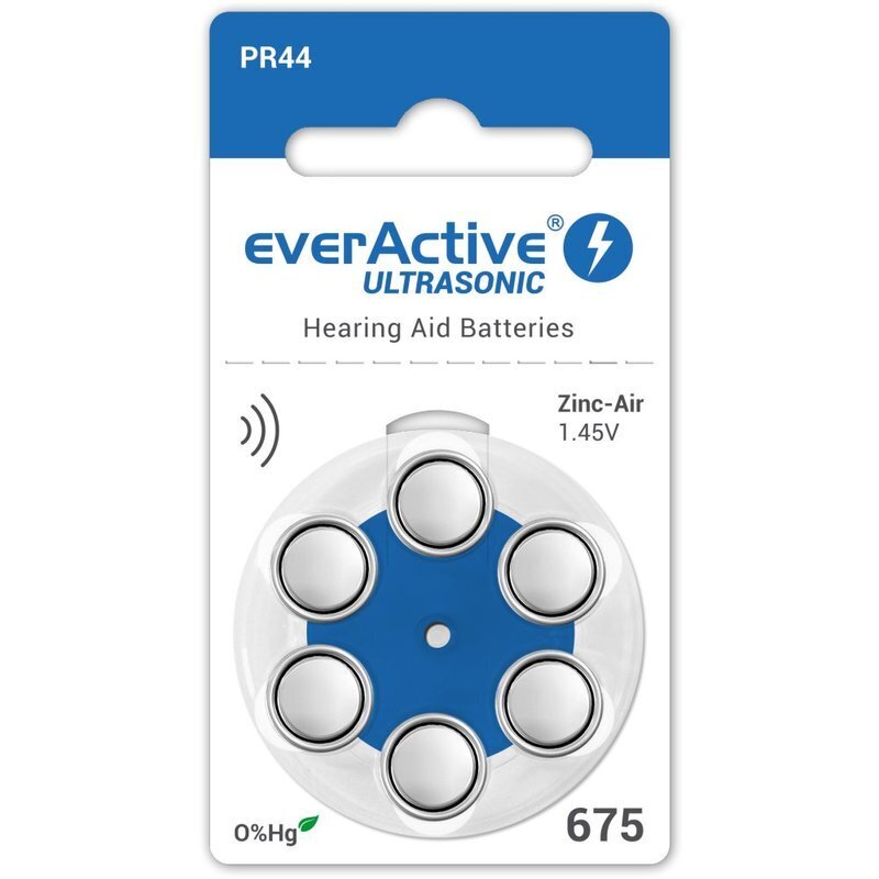 everActive Ultrasonic PR44 675 paristot kuulolaitteeseen, 6 kpl hinta ja tiedot | Paristot | hobbyhall.fi