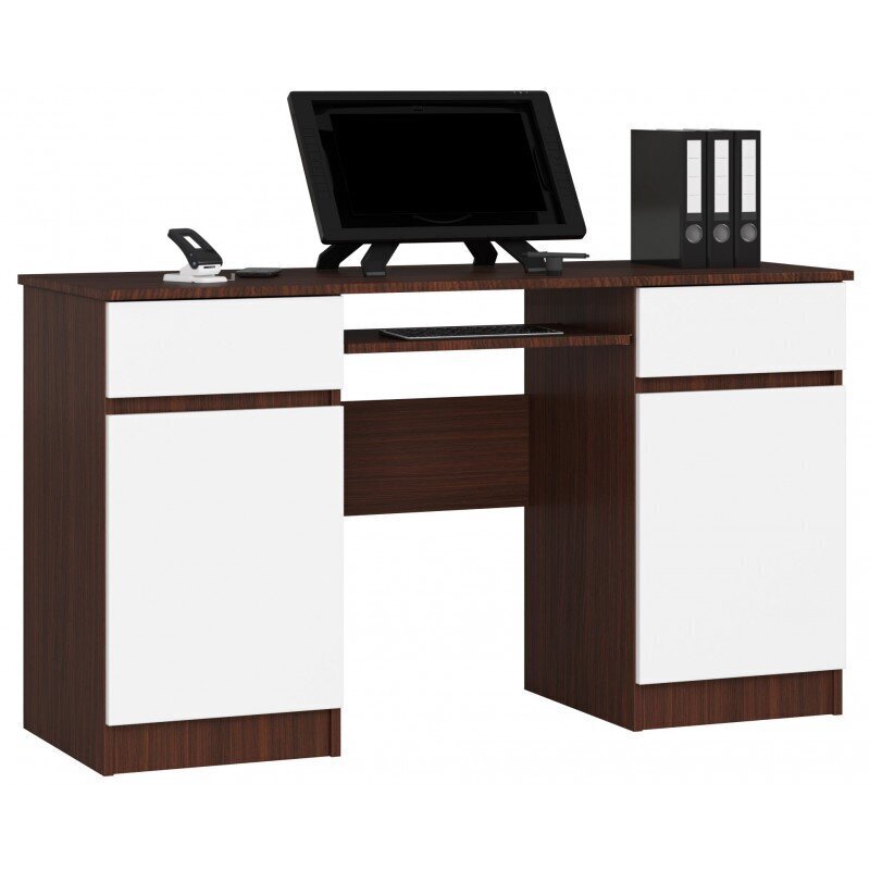 NORE A5 -kirjoituspöytä, 135 x 77 x 50 cm, tummanruskea / valkoinen hinta ja tiedot | Tietokonepöydät ja työpöydät | hobbyhall.fi