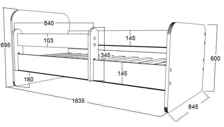 Lasten sänky patjalla ALEX 38 160x80 cm, liinavaatelaatikko ja irrotettava suojakaide hinta ja tiedot | Lastensängyt | hobbyhall.fi