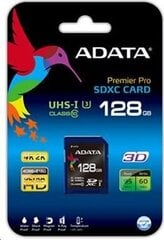 ADATA-muistikortti, SDXC, 128GB, UHS nopeudellaLuokka 3, nopeusLuokka 10, sininen hinta ja tiedot | Kameran muistikortit | hobbyhall.fi