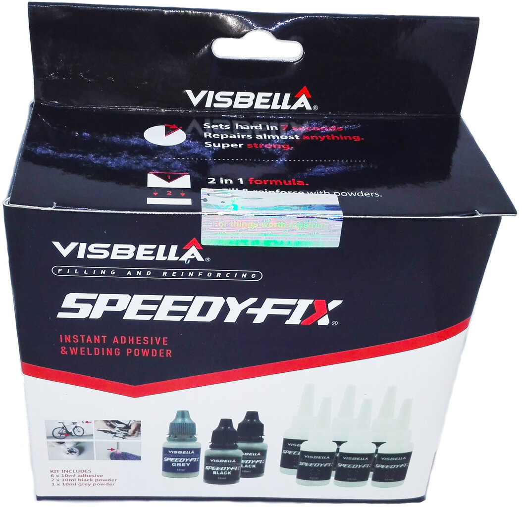 Visbella SPEEDY-FIX liimasetti: täyteaine ja liima (jauhe 3x10 ml, liima 6x10 ml) hinta ja tiedot | Lisätarvikkeet autoiluun | hobbyhall.fi