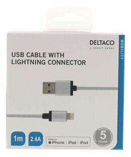 Deltaco IPLH-227F, USB, Lightning, 1m hinta ja tiedot | Puhelinkaapelit | hobbyhall.fi