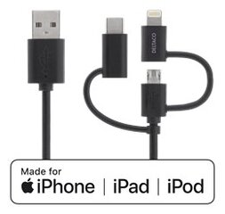 Deltaco IPLH-154, mikro-USB, USB C, Lightning, 0.5m hinta ja tiedot | Puhelinkaapelit | hobbyhall.fi