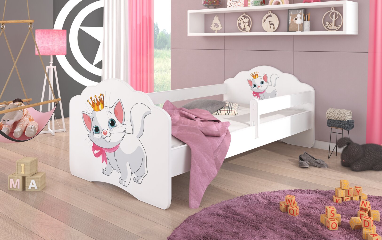 Lasten sänky irrotettavalla suojalla ADRK Furniture Casimo Cat, 70x140 cm hinta ja tiedot | Lastensängyt | hobbyhall.fi