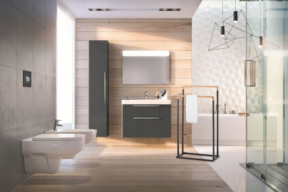 Kaksinkertainen metalli/bambu pyyheteline, musta hinta ja tiedot | Kylpyhuoneen sisustus | hobbyhall.fi
