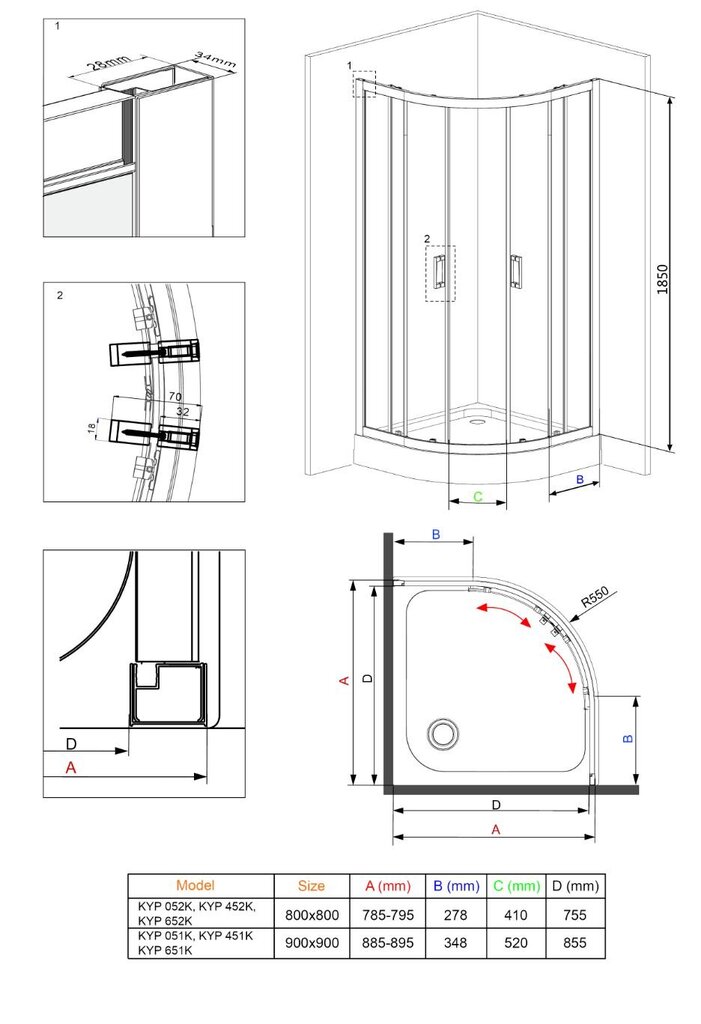 Puolipyöreä suihkukaappi Deante Funkia 80x80, 90x90 cm, läpinäkyvä hinta ja tiedot | Suihkukaapit ja suihkunurkat | hobbyhall.fi