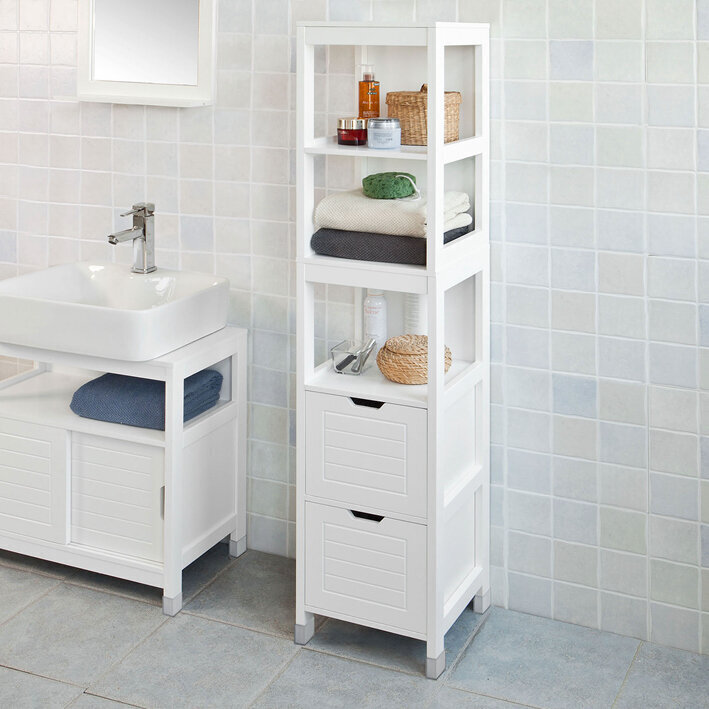 Korkea kylpyhuonekaappi SoBuy FRG126-W, valkoinen hinta ja tiedot | Kylpyhuonekaapit | hobbyhall.fi
