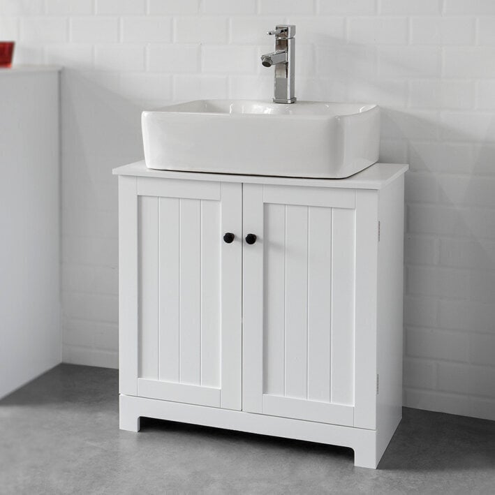 Vapaasti seisova kylpyhuoneen allaskaappi SoBuy BZR18-W, valkoinen hinta ja tiedot | Kylpyhuonekaapit | hobbyhall.fi
