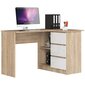 NORE B16 -kirjoituspöytä, hylly / laatikosto oikealla, tammi / valkoinen hinta ja tiedot | Tietokonepöydät ja työpöydät | hobbyhall.fi