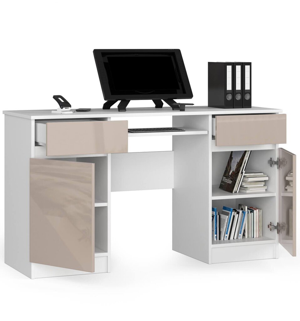 NORE A5 -kirjoituspöytä, 135 x 77 x 50 cm, valkoinen / beige hinta ja tiedot | Tietokonepöydät ja työpöydät | hobbyhall.fi