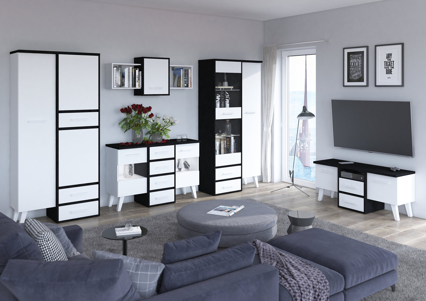 Nordis 2D2S -kaappi, 90 x 42 x 191 cm, musta / valkoinen hinta ja tiedot | Kaapit | hobbyhall.fi