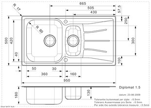 Reginox Diplomat 1.5 LUX (R) -tiskiallas, ruostumaton teräs, 95 x 50 cm hinta ja tiedot | Keittiöaltaat | hobbyhall.fi