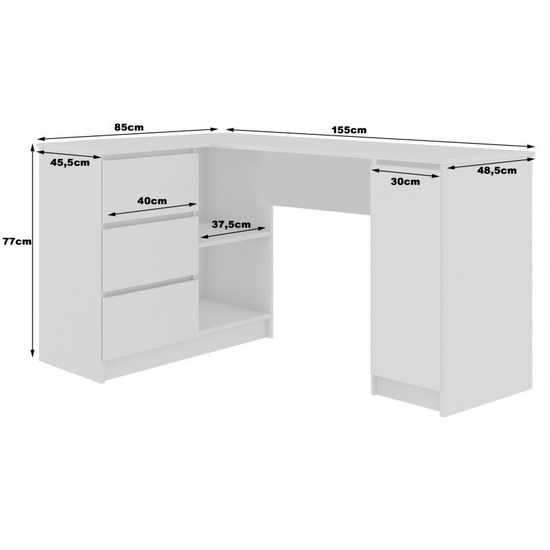 NORE B20 -kirjoituspöytä, hyllystö vasemmalla, 155 x 77 x 85 cm, valkoinen / ruskea hinta ja tiedot | Tietokonepöydät ja työpöydät | hobbyhall.fi