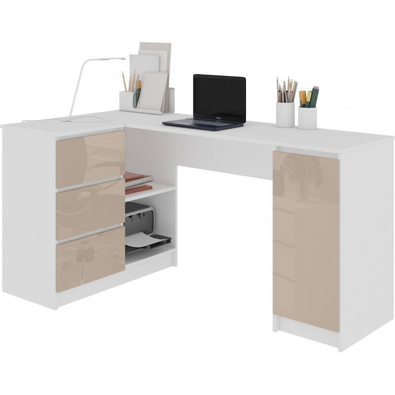NORE B20 -kirjoituspöytä, hyllystö vasemmalla, 155 x 77 x 85 cm, valkoinen / ruskea hinta ja tiedot | Tietokonepöydät ja työpöydät | hobbyhall.fi