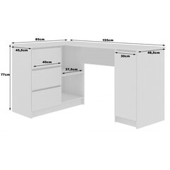 NORE B20 -kirjoituspöytä, hyllystö vasemmalla, 155 x 77 x 85 cm, valkoinen / tummanharmaa hinta ja tiedot | Tietokonepöydät ja työpöydät | hobbyhall.fi