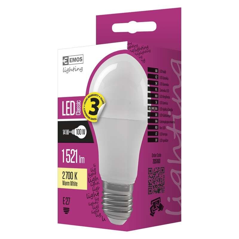 LED-lamppu EMOS A60 14W 1521 lm E27 WW hinta ja tiedot | Lamput | hobbyhall.fi