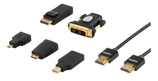 Deltaco HDMI-251, Micro HDMI, Mini HDMI, DisplayPort, Mini DisplayPort, DVI, HDMI, 2m hinta ja tiedot | Kaapelit ja adapterit | hobbyhall.fi