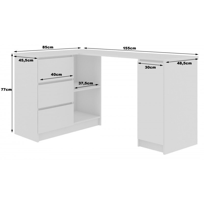 Työpöytä NORE B20, vasen, valkoinen kiiltävä hinta ja tiedot | Tietokonepöydät ja työpöydät | hobbyhall.fi