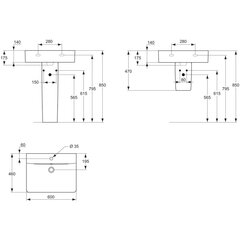 Ideal Standard Connect Cube -pesuallas, 60 x 46 cm, E794501 hinta ja tiedot | Pesualtaat | hobbyhall.fi