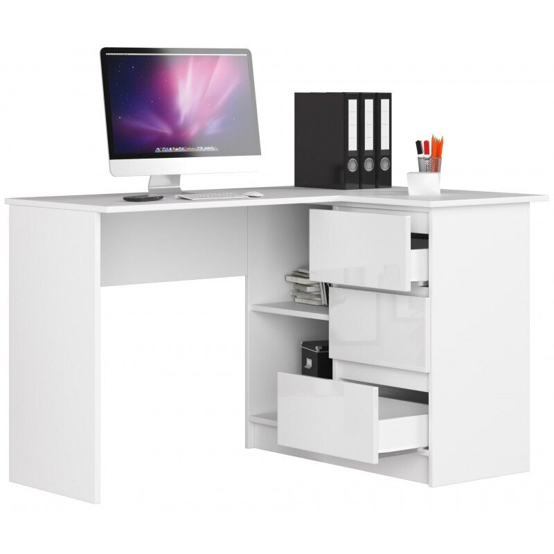 NORE CLP -kirjoituspöytä, hyllystö oikealla, 124,5 x 77 x 85 cm, valkoinen / tummanharmaa hinta ja tiedot | Tietokonepöydät ja työpöydät | hobbyhall.fi