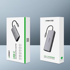 Ugreen CM179 USB-C-HDMI 4K, 3x USB 3.0, Type C, RJ45, SD, Micro SD, harmaa. hinta ja tiedot | Puhelinkaapelit | hobbyhall.fi