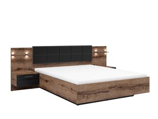 BRW Kassel B -sänky, 160 x 200 cm, sis. yöpöydät, LED-valot, ruskea tammi / musta hinta ja tiedot | Sängyt | hobbyhall.fi