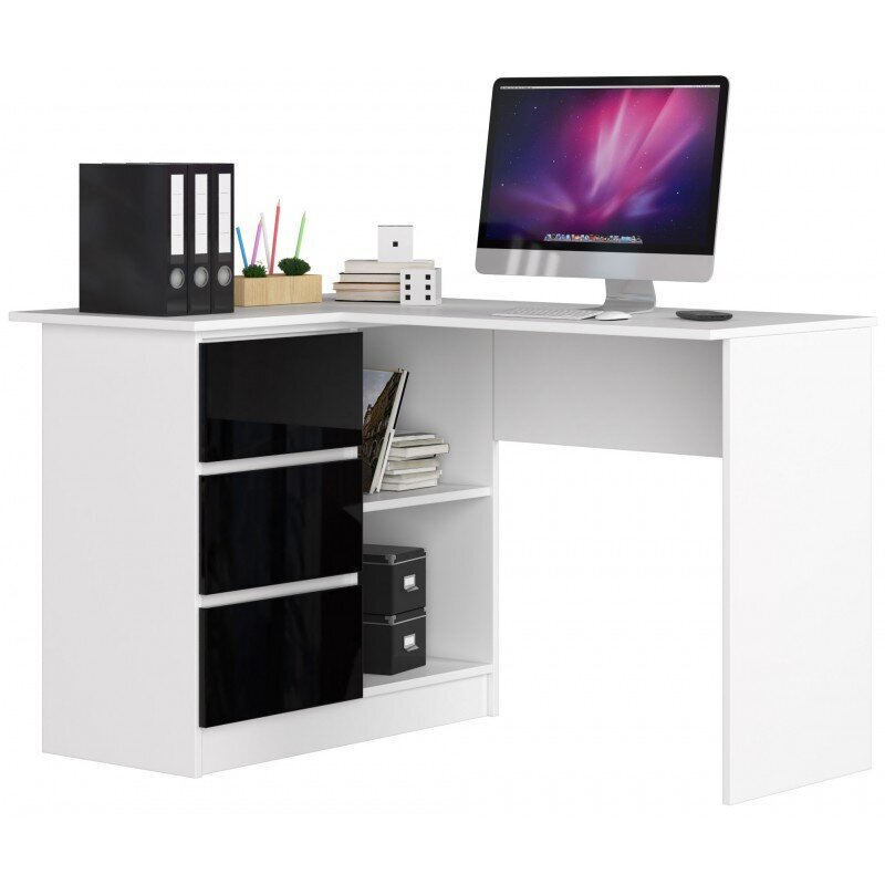 Työpöytä NORE B16, vasen, valkoinen/musta hinta ja tiedot | Tietokonepöydät ja työpöydät | hobbyhall.fi