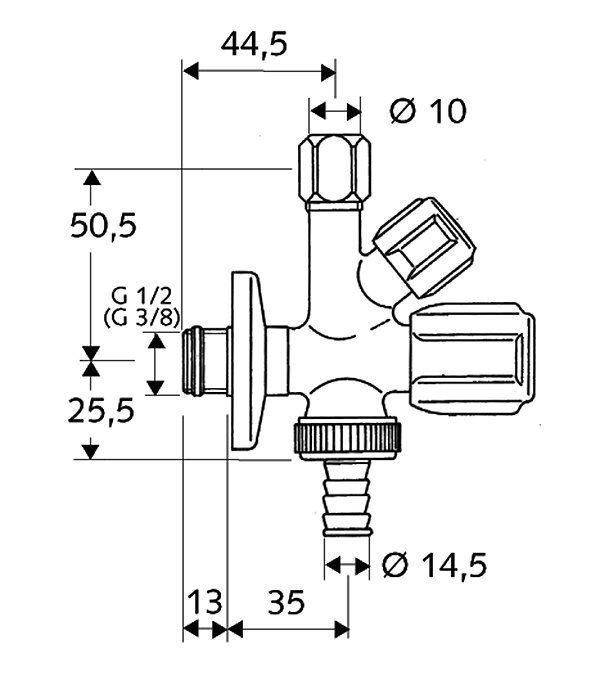 Yhdistetty venttiili Schell 1/2'' x 3/8'' d Ø10 mm x 3/4" hinta ja tiedot | Putkiliittimet ja venttiilit | hobbyhall.fi