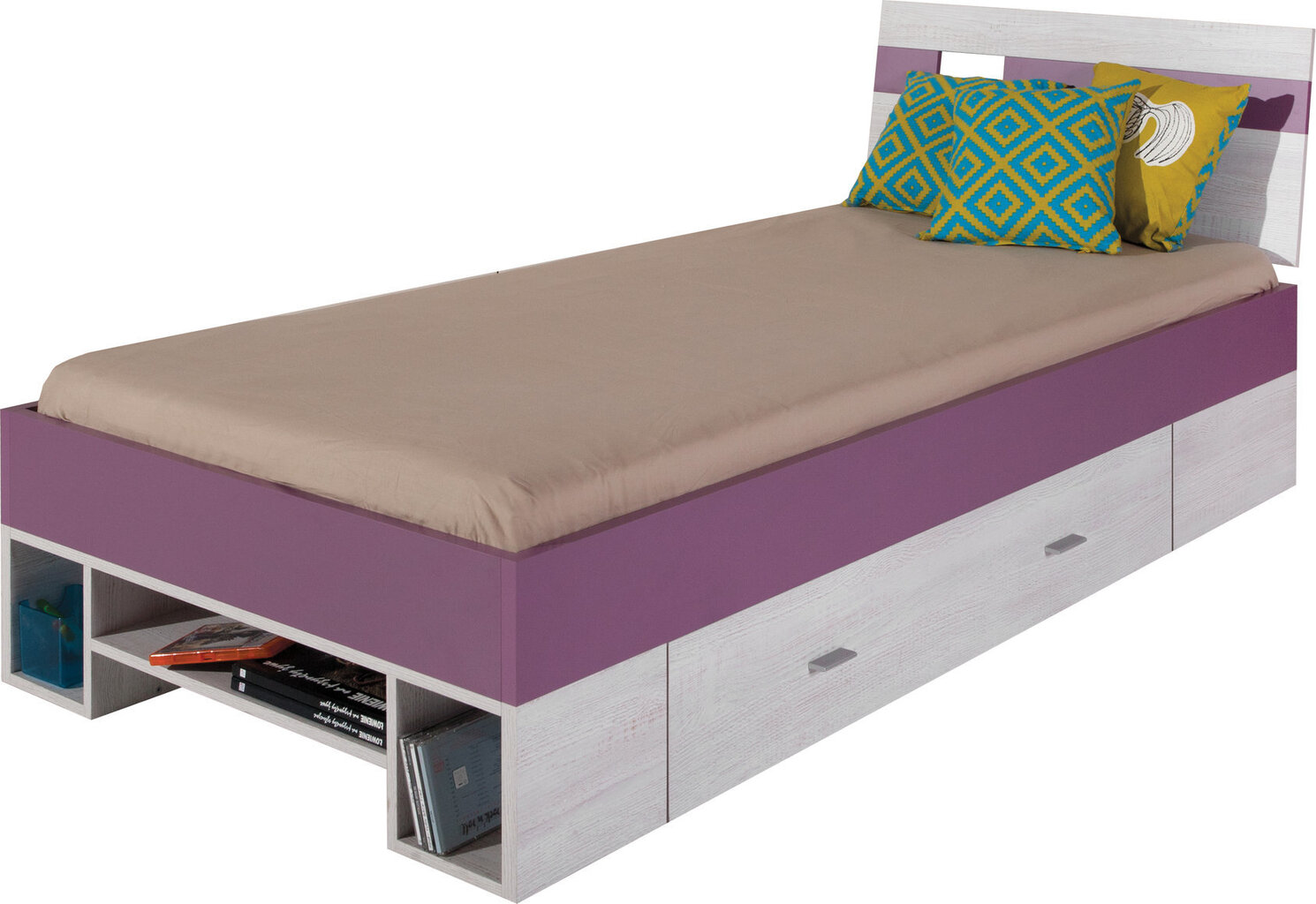 Sänky Next 19, 200 x 90 cm, valkoinen/violetti hinta ja tiedot | Lastensängyt | hobbyhall.fi