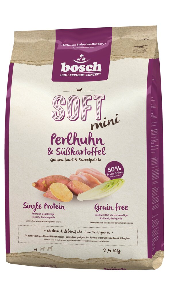 Koiranruoka Bosch Pet Food Plus SOFT MINI Helmikana & Bataatti 5kg hinta ja tiedot | Koiran kuivaruoka | hobbyhall.fi