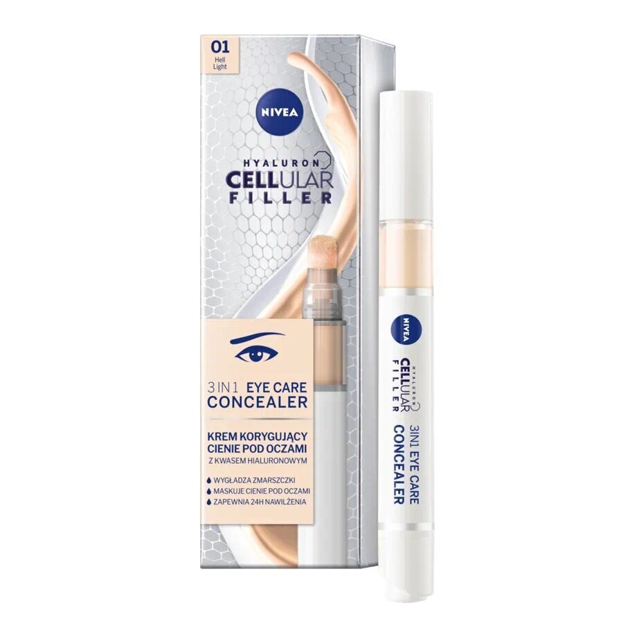 Nivea Hyaluron Cellular Filler 3in1 Eye Care Concealer peitevoide, 01 Light, 4ml hinta ja tiedot | Meikkivoiteet ja puuterit | hobbyhall.fi
