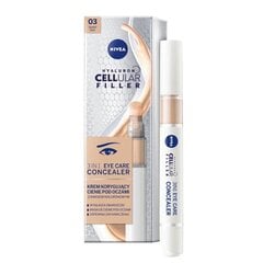 Nivea Hyaluron Cellular Filler 3in1 Eye Care Concealer peitevoide, 03 Dark, 4ml hinta ja tiedot | Meikkivoiteet ja puuterit | hobbyhall.fi