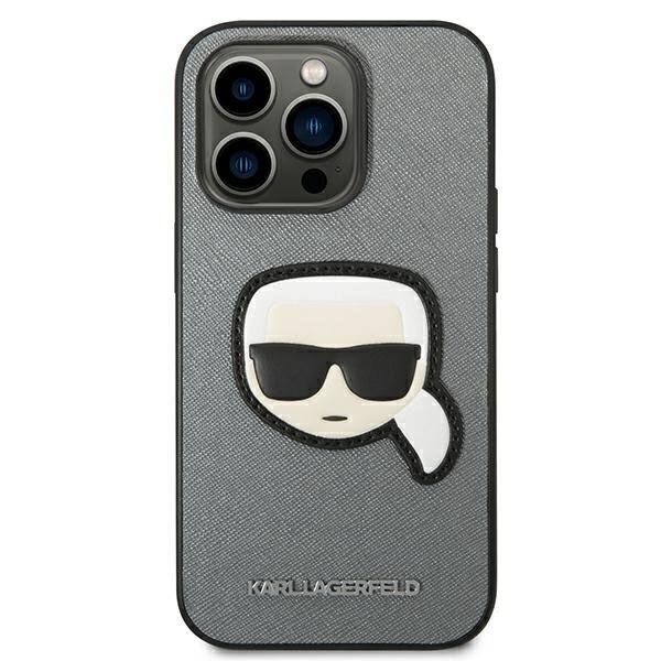 Karl Lagerfeld KLHCP14LSAPKHG iPhone 14 Pro Saffiano Karl`s Head Patch hopea hinta ja tiedot | Puhelimen kuoret ja kotelot | hobbyhall.fi