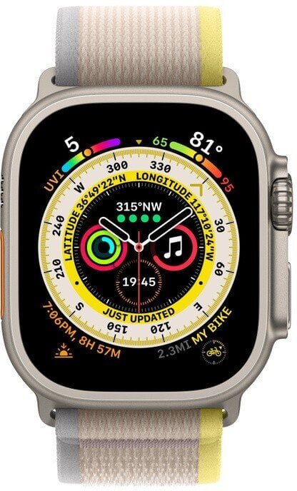 Apple Watch Ultra GPS + Cellular, 49mm titaanikuori ,Yellow/Beige Trail ranneke - S/M MNHK3 hinta ja tiedot | Älykellot | hobbyhall.fi