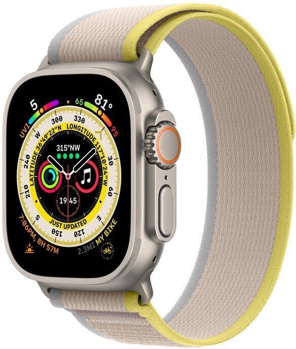 Apple Watch Ultra GPS + Cellular, 49mm titaanikuori ,Yellow/Beige Trail ranneke - S/M MNHK3 hinta ja tiedot | Älykellot | hobbyhall.fi