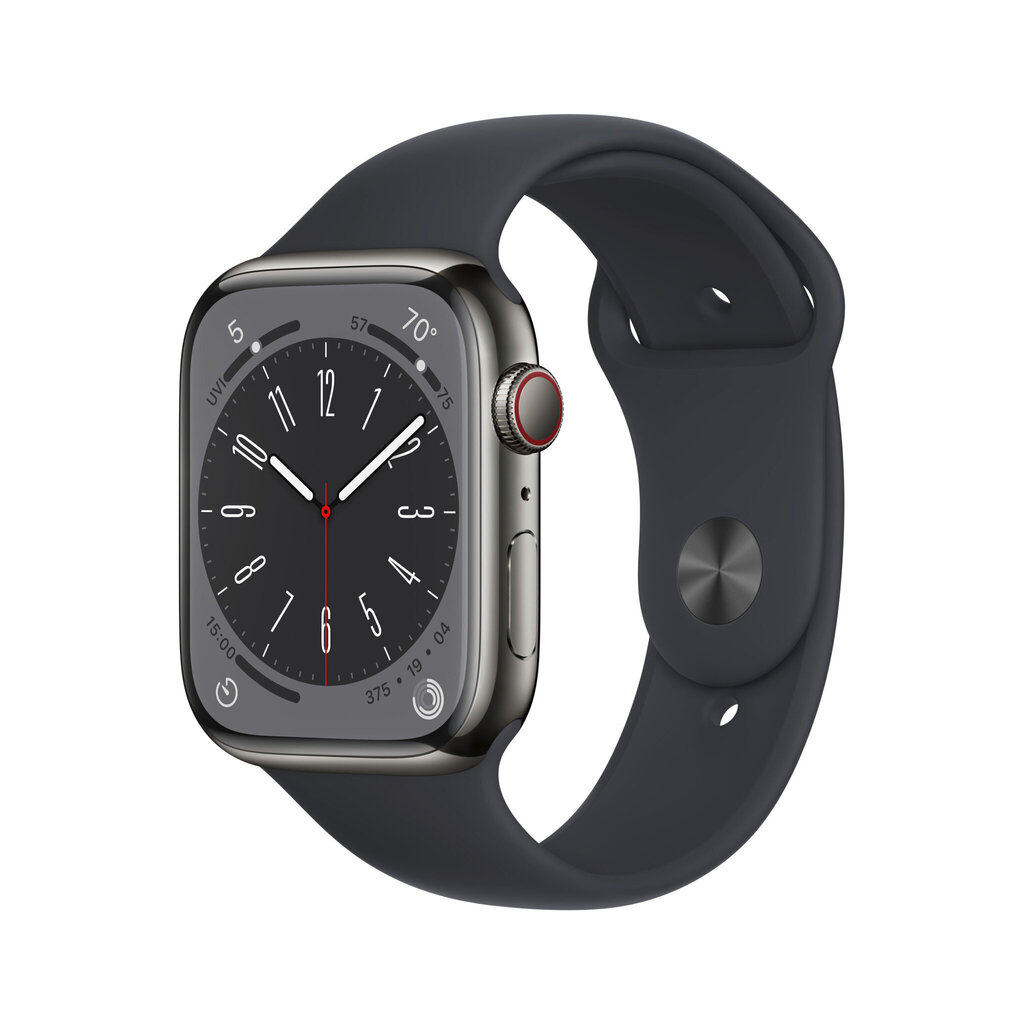 Apple Watch Series 8 GPS + Cellular 45mm Graphite ruostumaton teräskuori ,Midnight urheiluranneke - MNKU3 hinta ja tiedot | Älykellot | hobbyhall.fi