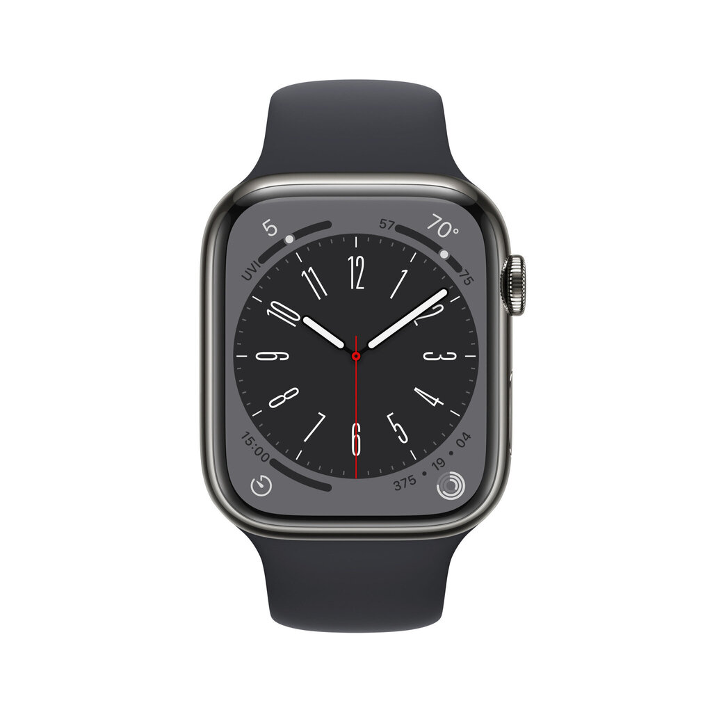 Apple Watch Series 8 GPS + Cellular 45mm Graphite ruostumaton teräskuori ,Midnight urheiluranneke - MNKU3 hinta ja tiedot | Älykellot | hobbyhall.fi