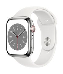 Apple Watch Series 8 GPS + Cellular 45mm Silver ruostumaton teräskuori ,White urheiluranneke - MNKE3 hinta ja tiedot | Apple Älykellot ja aktiivisuusrannekkeet | hobbyhall.fi