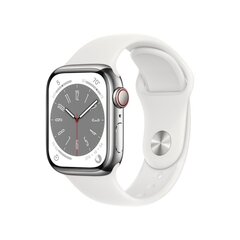 Apple Watch Series 8 GPS + Cellular 41mm Silver ruostumaton teräskuori ,White urheiluranneke - MNJ53 hinta ja tiedot | Älykellot | hobbyhall.fi