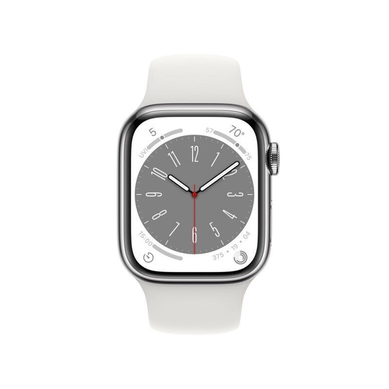 Apple Watch Series 8 GPS + Cellular 41mm Silver ruostumaton teräskuori ,White urheiluranneke - MNJ53 hinta ja tiedot | Älykellot | hobbyhall.fi