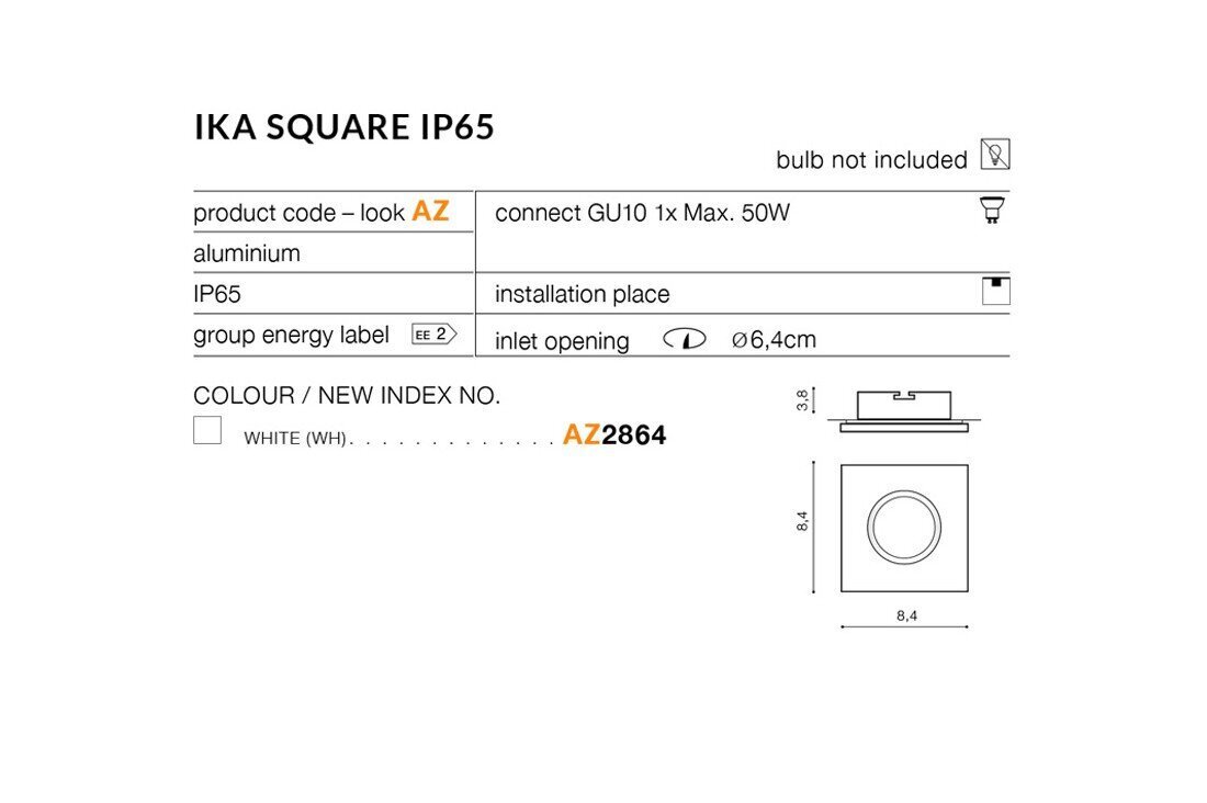 Kylpyhuoneen upotettava valaisin AZzardo Ika AZ2864 hinta ja tiedot | Upotettavat valaisimet ja LED-valaisimet | hobbyhall.fi