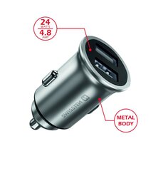 Swissten Metal Premium Car charger 2 x USB, 4.8A hinta ja tiedot | Puhelimen laturit | hobbyhall.fi