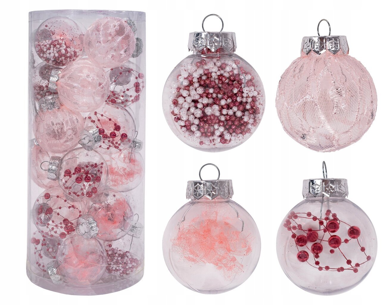 Kuusen koristeet 24 kappaletta, vaaleanpunaiset hinta ja tiedot | Joulukuusen koristeet | hobbyhall.fi